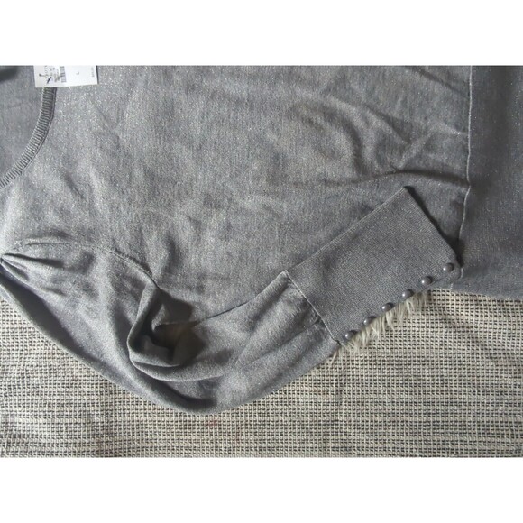 NWT Talbots Silver Sparkle Merino Wool Blend Sweater Gray Metallic Size Large - Picture 4 of 9